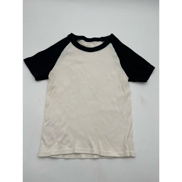 PAC sun ringer, black, white, short sleeve crop shirt Sz M Y2K Stranger Things - Picture 3 of 4